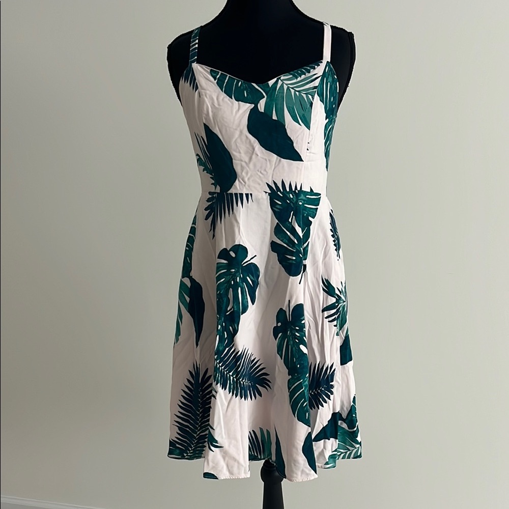 Pink Sundress with Green Tropical Leaf Print